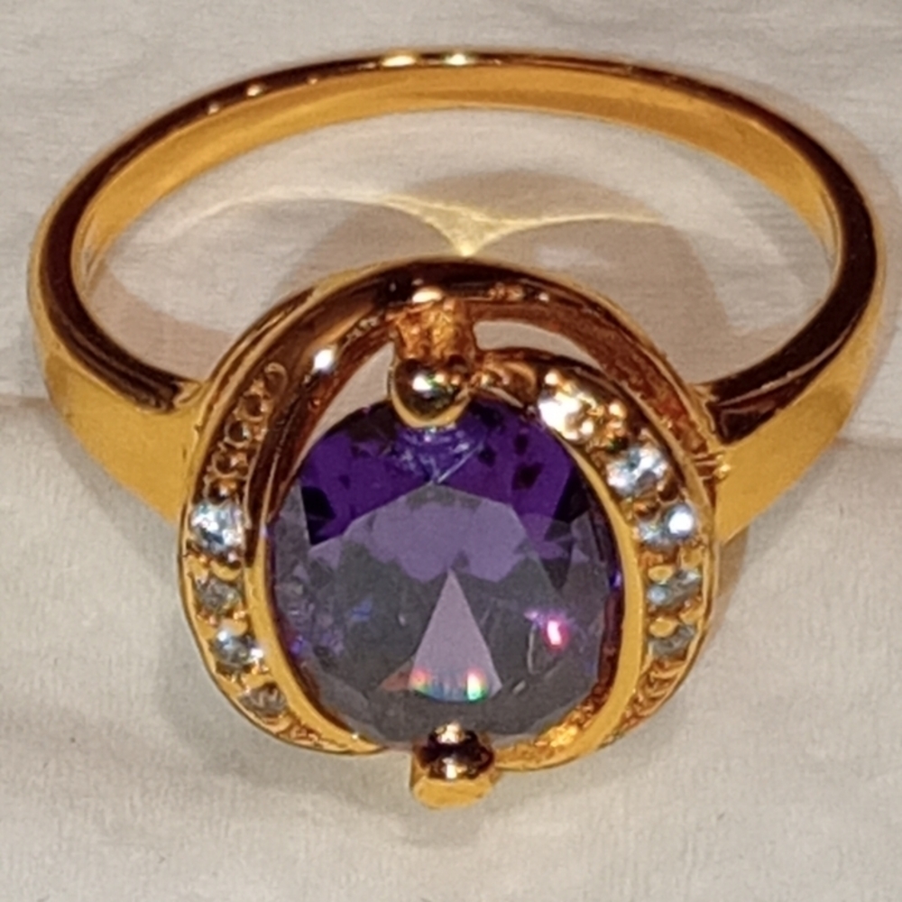 Vintage Gold Purple Gemstone Ring - Women Jewelry